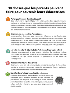 10 choses que les parents peuvent faire pour soutenir leurs éducatrices